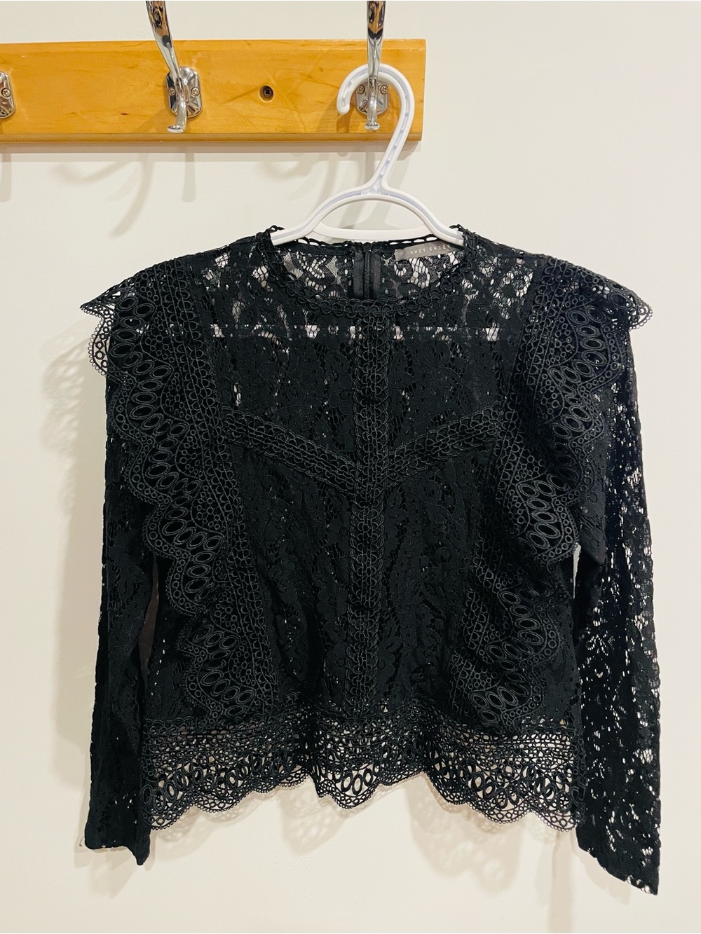 Reitmans Black Lace Long-Sleeve Crochet Blouse
